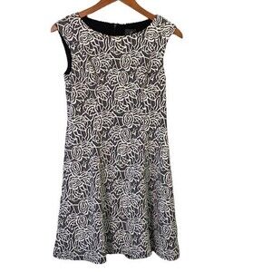 Adrianna Papell Floral Fit & Flare Sleeveless Dress Stretch Knit Neutral Wedding